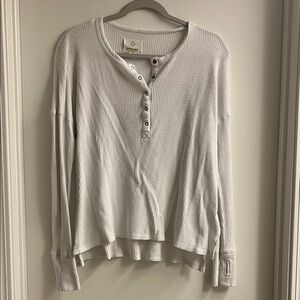 Offline by Aerie White Waffle Knit Henley Top
